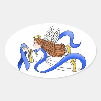 "Blue Ribbon" of Awareness Angel Oval Sticker
