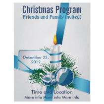 Blue Ribbons and Candle Christmas Program Flyer
