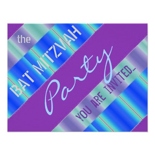 Blue ribbons Bat Mitzvah party Invitation