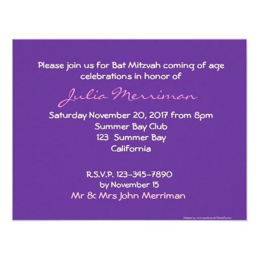 Blue ribbons Bat Mitzvah party Invitation