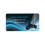 Blue road biker wedding address label labels