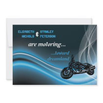 Blue road biker wedding invitation