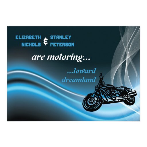 Blue road biker wedding invitation