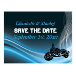 Blue road biker wedding Save the Date postcard postcards