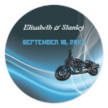 Blue road biker wedding Save the Date sticker stickers