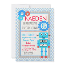 Blue Robot Birthday Invitation Modern Boys