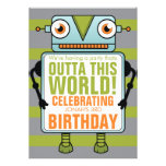 Blue Robot Childs Birthday Party Invitation