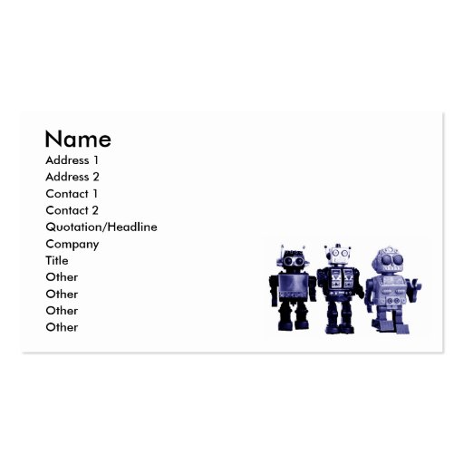 blue robots business card (front side)