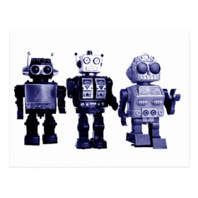 blue robots postcard