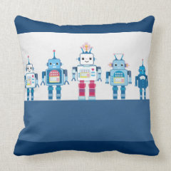 Blue Robots Tech Geek Decorative Throw Pillows