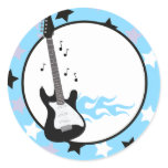 BLUE ROCK STAR GUITAR Envelope Seals Round Stickers
