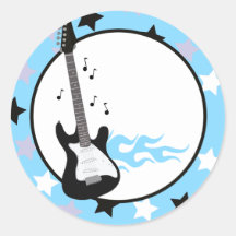 BLUE ROCK STAR GUITAR Envelope Seals Round Stickers