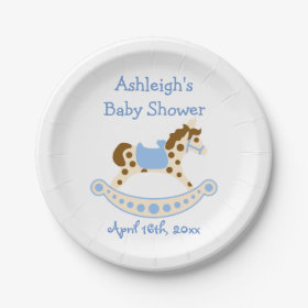 Blue Rocking Horse Baby Shower 7 Inch Paper Plate