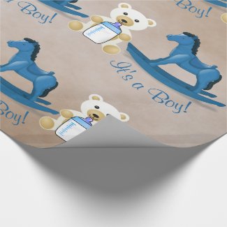Blue Rocking Horse IT'S A BOY! Wrapping Paper