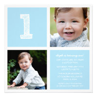 Blue Room for Squares First Birthday Party Photo Announcement