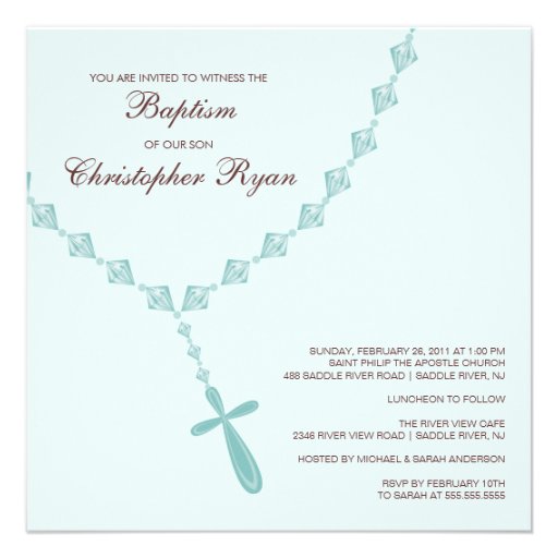 Blue Rosary Beads Baby Boy Baptism Inviation Custom Invite