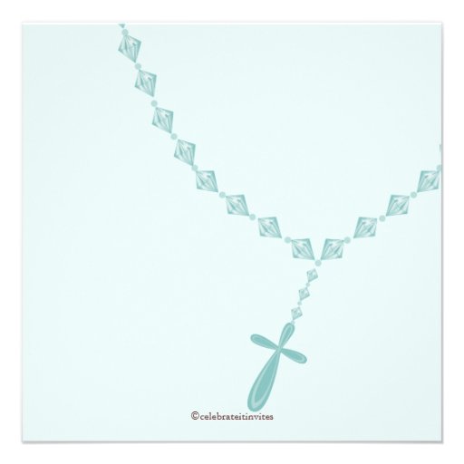 Blue Rosary Beads Baby Boy Baptism Inviation Custom Invite