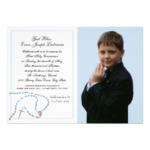 Blue Rosary Communion Photo Personalized Announcement