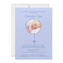 BLUE Rosary Cross Photo Baptism Inviation BOY Personalized Invitation