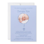BLUE Rosary Cross Photo Baptism Inviation BOY invitations