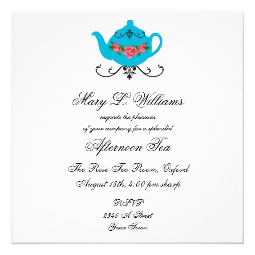Blue Rose Afternoon Tea Custom Invitation