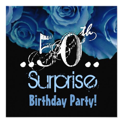 Blue Rose Bouquet 50th Surprise Birthday Party Custom Invitations