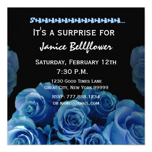 Blue Rose Bouquet 50th Surprise Birthday Party Custom Invitations