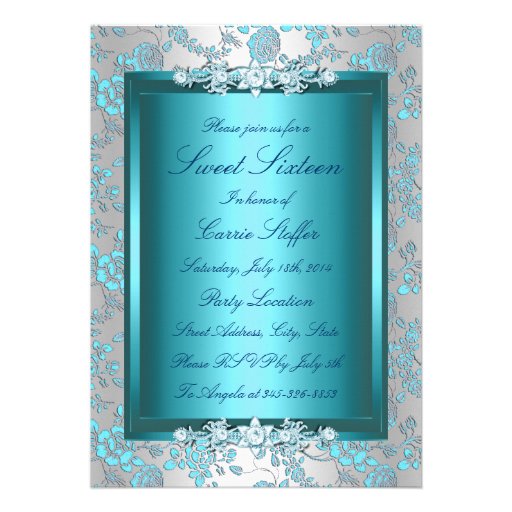 Blue Rose & Bow Sweet Sixteen Invite
