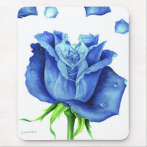 Blue Rose Flower Painting - Multi mousepads