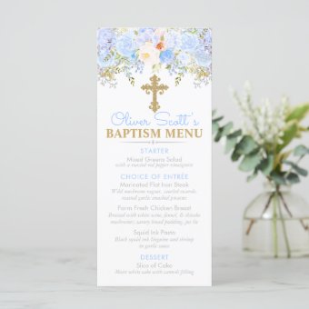 Blue Rose Garden Baptism Custom Event Menu Zazzle