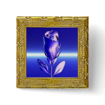 Blue Rose in Golden Frame Button by elenaind Blue Rose in Golden Frame Button