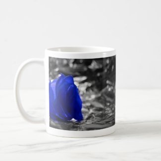 Blue Rose On Left Side Silver Background mug