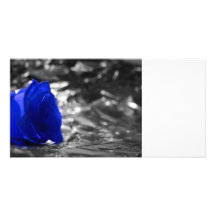 Blue Rose On Left Side Silver Background Personalized Photo Card