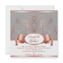Blue & Rose Ribbon Swirl Wedding Invitations