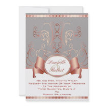 Blue & Rose Ribbon Swirl Wedding Invitations