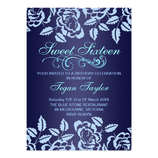 Blue Rose Sweet16 Birthday Invite