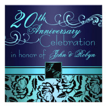 Blue Rose & Swirl Wedding Anniversary Invitation invitations