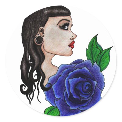 blue rose tattoo round sticker by grostique. blue rose tattoo