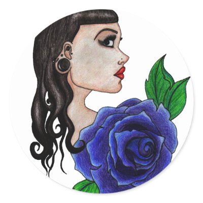 blue rose tattoo round sticker by grostique. blue rose tattoo