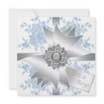 Blue Roses Classy Bow Gift Boy Shower Personalized Invitation