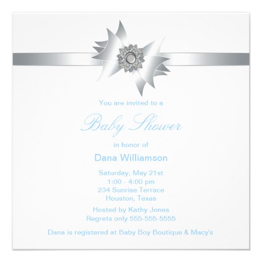 Blue Roses Classy Bow Gift Boy Shower Personalized Invitation