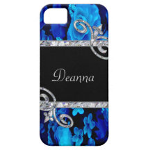 Blue Roses & Diamond Swirls Monogram iPhone 5 Case