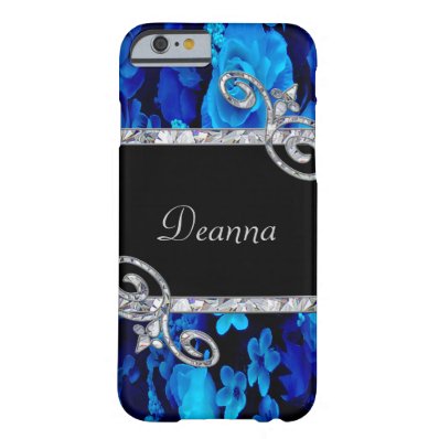 Blue Roses & Diamond Swirls Monogram iPhone 6 Case