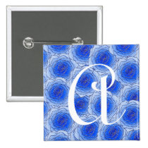 Blue Roses Monogram Letter A Button buttons