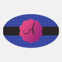 Blue roses monogram oval sticker