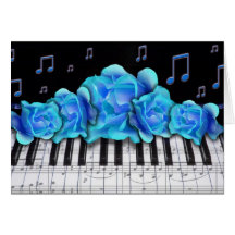 Blue Roses Piano Keyboard and Music Notes Cards