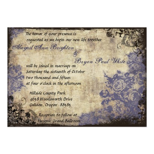 Blue Roses Vintage Wedding Invitation