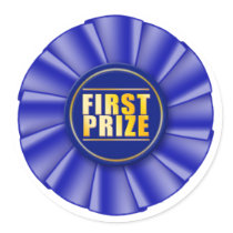 blue rosette first prize sticker