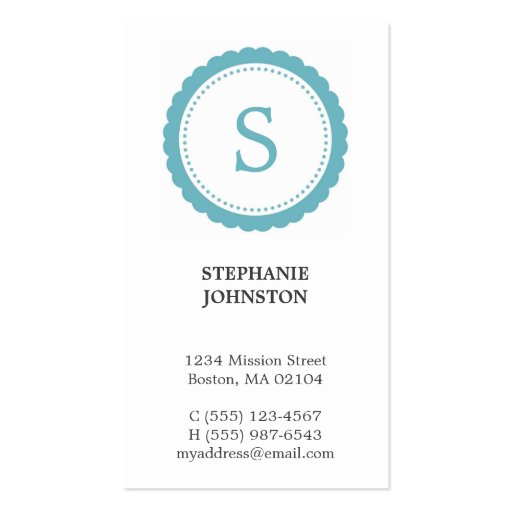 Blue rosette monogram elegant personal calling business card templates (front side)