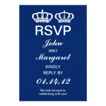 Blue Royal Couple Wedding RSVP Custom Invite